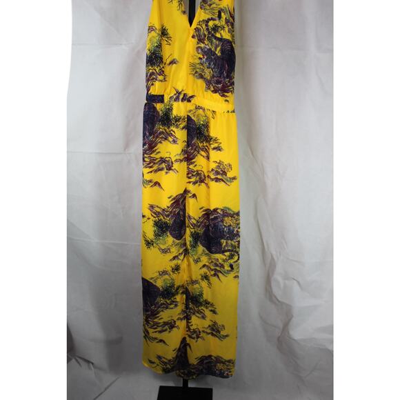 Guess Yellow Japanese Watercolor Tiger Dress Floral Hollywood Sun Halter Medium - Picture 3 of 16